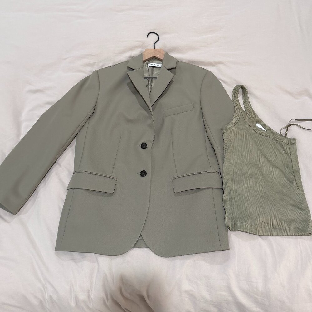ANINE BING Dark Khaki green Quinn Blazer and tank top (sold as set)